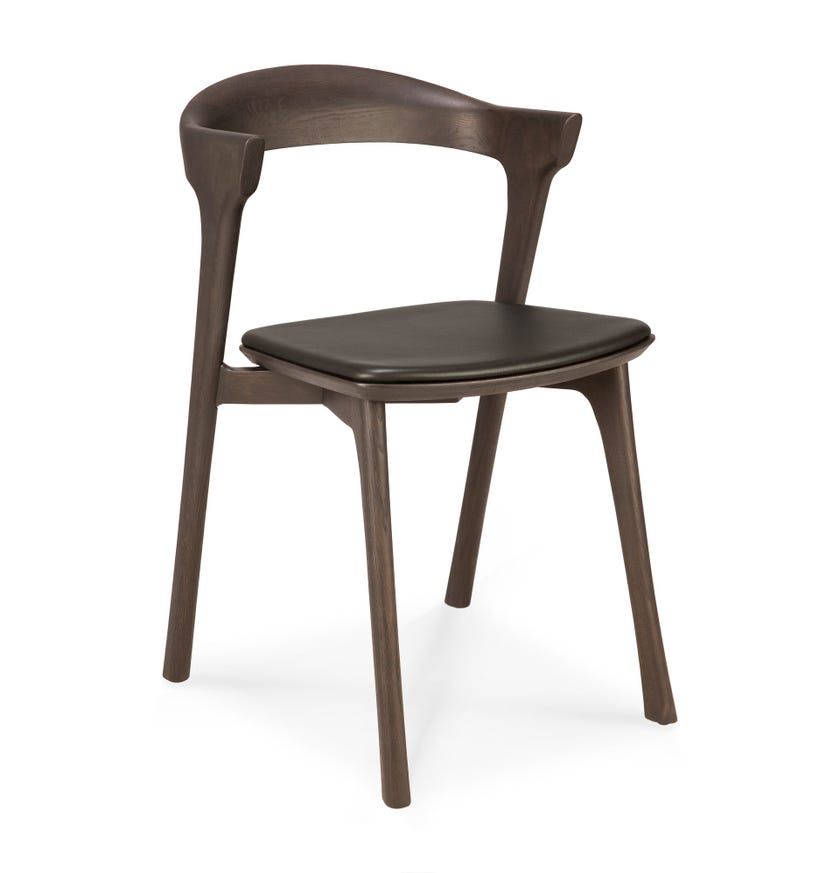 Chaise BOK en chêne brun verni d'Ethnicraft avec revêtement, Cuir Brun