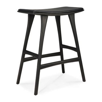 Tabouret de bar Osso - chêne vernis d'Ethnicraft avec revêtement, Cuir noir