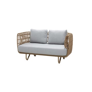 Canapé extérieur NEST, Rotin synthétique vcoloris naturel, Coussins gris clair