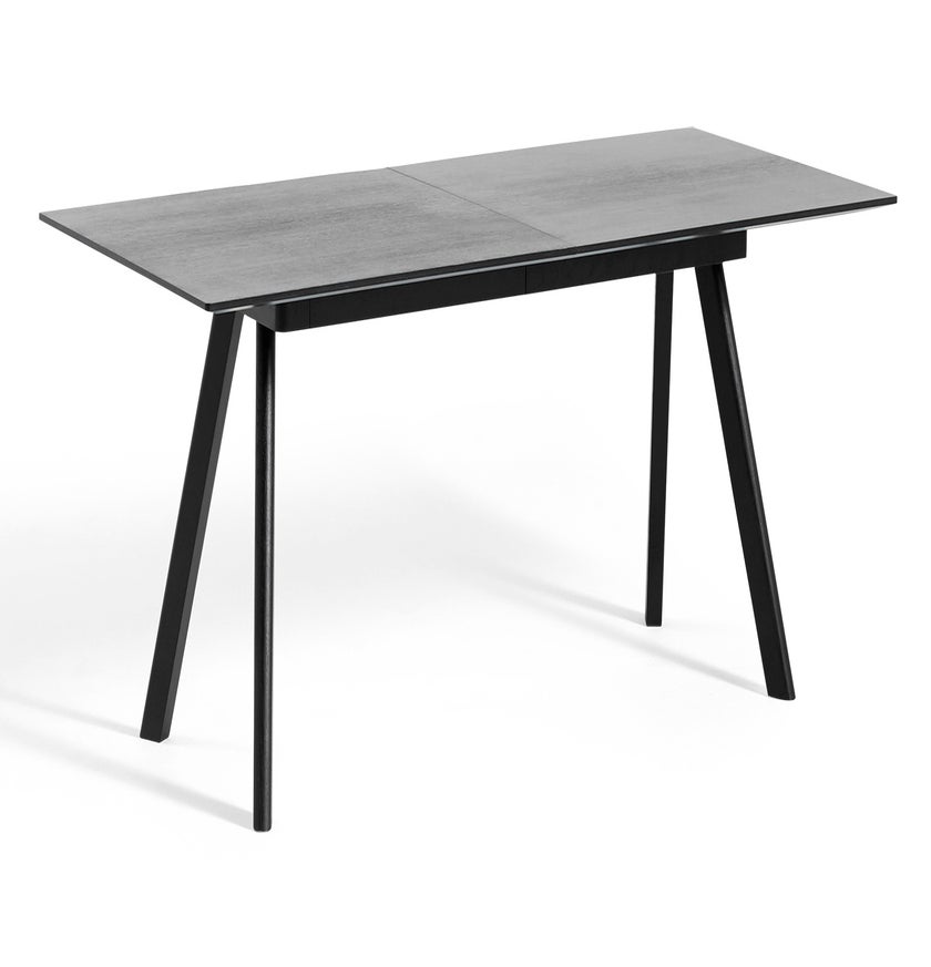 Table à rallonge CPH30 de Hay, 200 x 90 cm, Plateau lino noir, Pieds en chêne noir vernis naturel