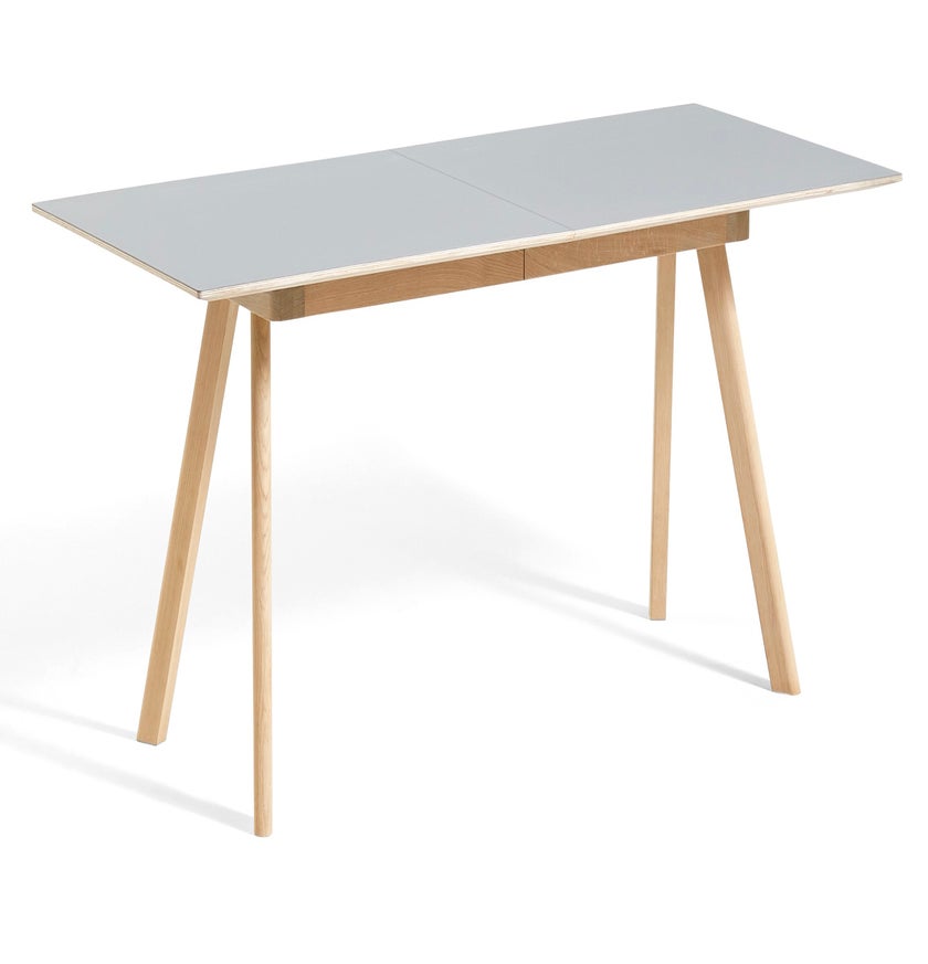 Table à rallonge CPH30 de Hay, 200 x 90 cm, Plateau lino gris, Pieds en chêne vernis naturel