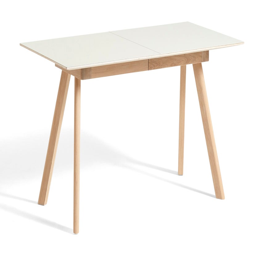 Table à rallonge CPH30 de Hay, 160 x 80 cm, Plateau lino blanc cassé, Pieds en chêne vernis naturel