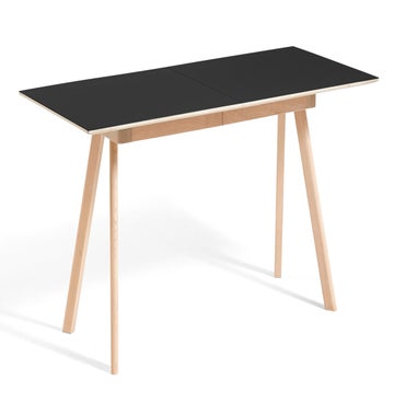 Table à rallonge CPH30 de Hay, 200 x 90 cm, Plateau lino noir, Pieds en chêne vernis naturel