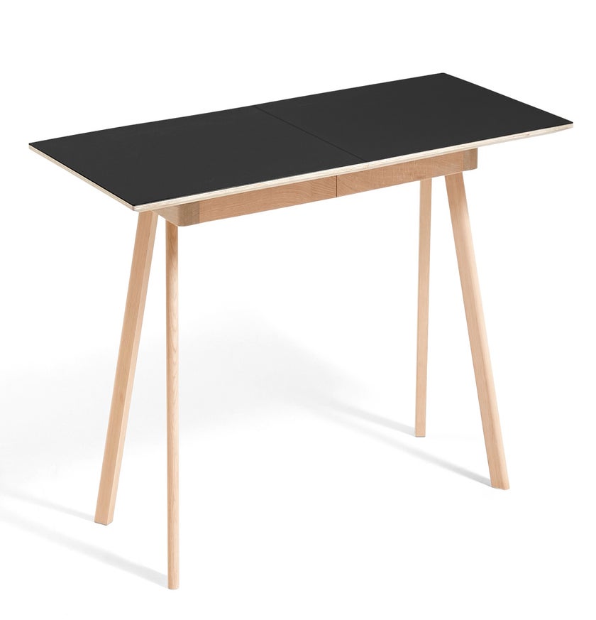 Table à rallonge CPH30 de Hay, 200 x 90 cm, Plateau lino noir, Pieds en chêne vernis naturel