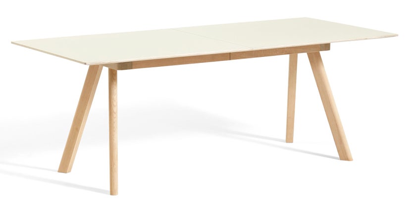 Table à rallonge CPH30 de Hay, 200 x 90 cm, Plateau lino blanc cassé, Pieds en chêne vernis naturel Table à rallonge CPH30 de Hay, 200 x 90 cm, Plateau lino blanc cassé, Pieds en chêne vernis naturel