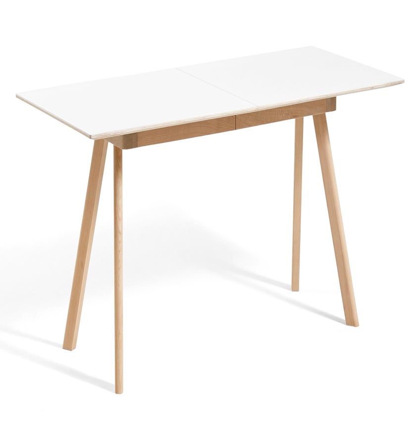 Table à rallonge CPH30 de Hay, 200 x 90 cm, Plateau blanc laminé, Pieds en chêne vernis naturel