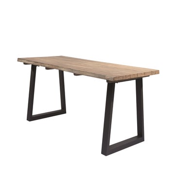 Table à manger rectangulaire TONIO, Pieds aluminium charcoal, Plateau teck naturel