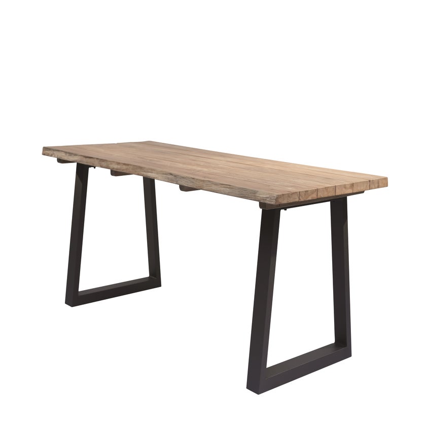 Table à manger rectangulaire TONIO, Pieds aluminium charcoal, Plateau teck naturel