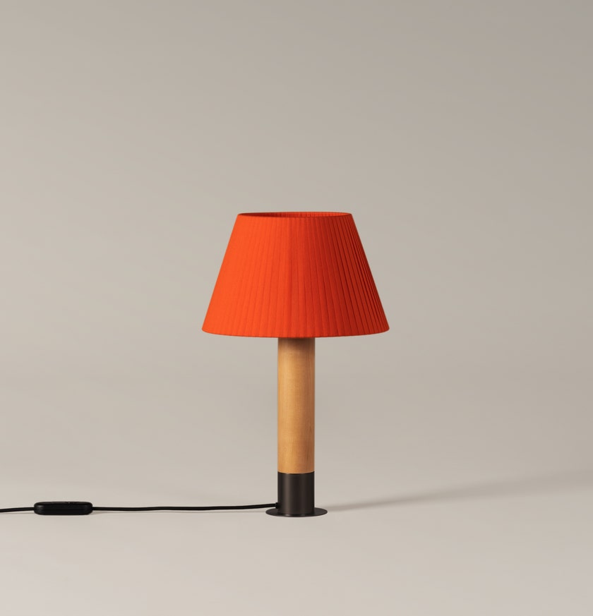 Lampe à poser BÁSICA Bronze / Bois / Ruban Rouge-Ambre