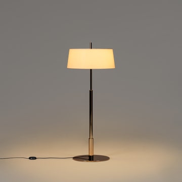 Lampadaire DIANA Métal Laiton / Bois / Métal Nickel / Lin Blanc