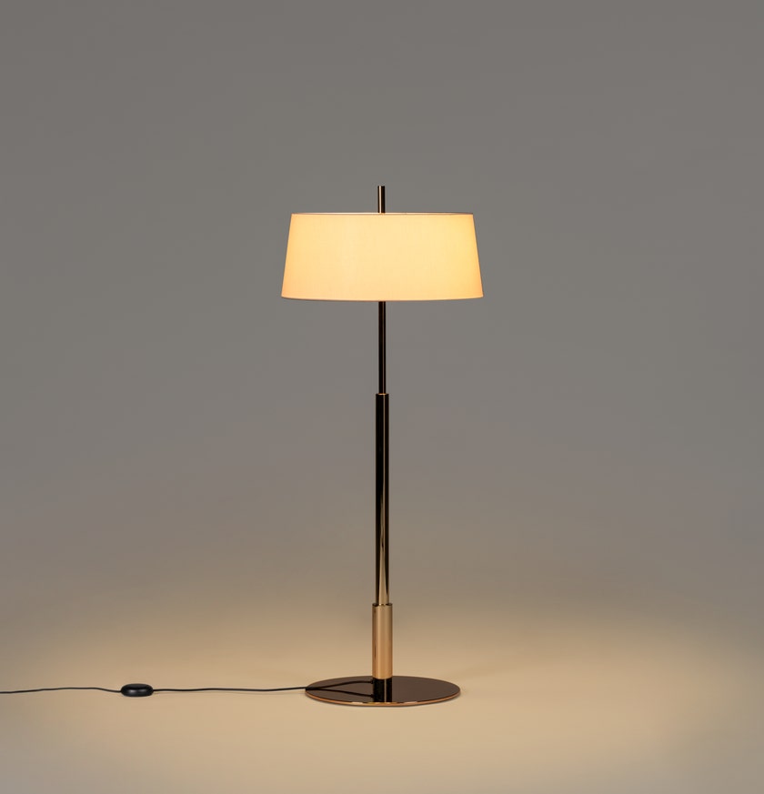 Lampadaire DIANA Métal Laiton / Bois / Métal Nickel / Lin Blanc