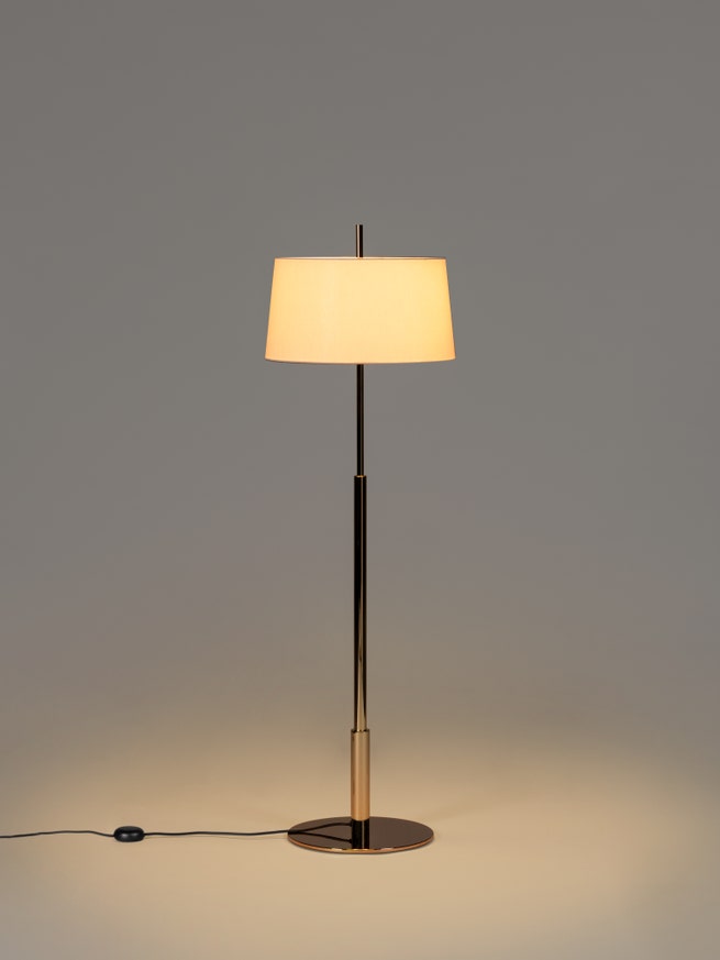 Lampadaire DIANA Métal Laiton / Bois / Métal Nickel / Lin Blanc Lampadaire DIANA Métal Laiton / Bois / Métal Nickel / Lin Blanc