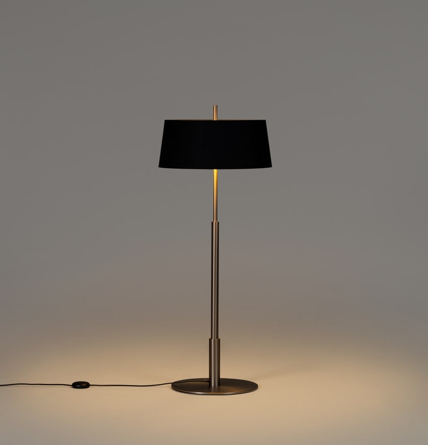 Lampadaire DIANA Métal Nickel / Ruban Naturel / Lin Noir