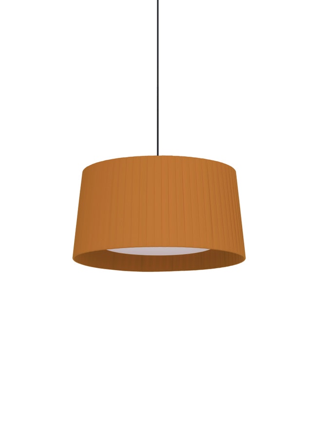 Suspension GT5 Ruban Moutarde / Câble Blanc - Canopée Métal Blanc / 2 sources de lumière Suspension GT5 Ruban Moutarde / Câble Blanc - Canopée Métal Blanc / 2 sources de lumière