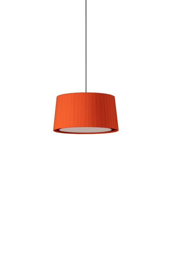 Suspension GT6 Ruban Rouge-Ambre / Câble Noir - Canopée Métal Noir / 2 sources de lumière Suspension GT6 Ruban Rouge-Ambre / Câble Noir - Canopée Métal Noir / 2 sources de lumière