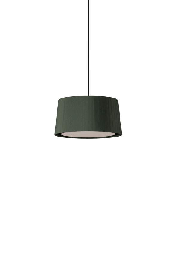 Suspension GT6 Ruban Vert / Câble Noir - Canopée Métal Blanc / 1 source de lumière Suspension GT6 Ruban Vert / Câble Noir - Canopée Métal Blanc / 1 source de lumière