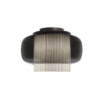 Plafonnier MANILA C GR GRAPHITE MATTE - TEXTILE GRIS - DIFFUSEUR EN VERRE NOIR de Parachilna