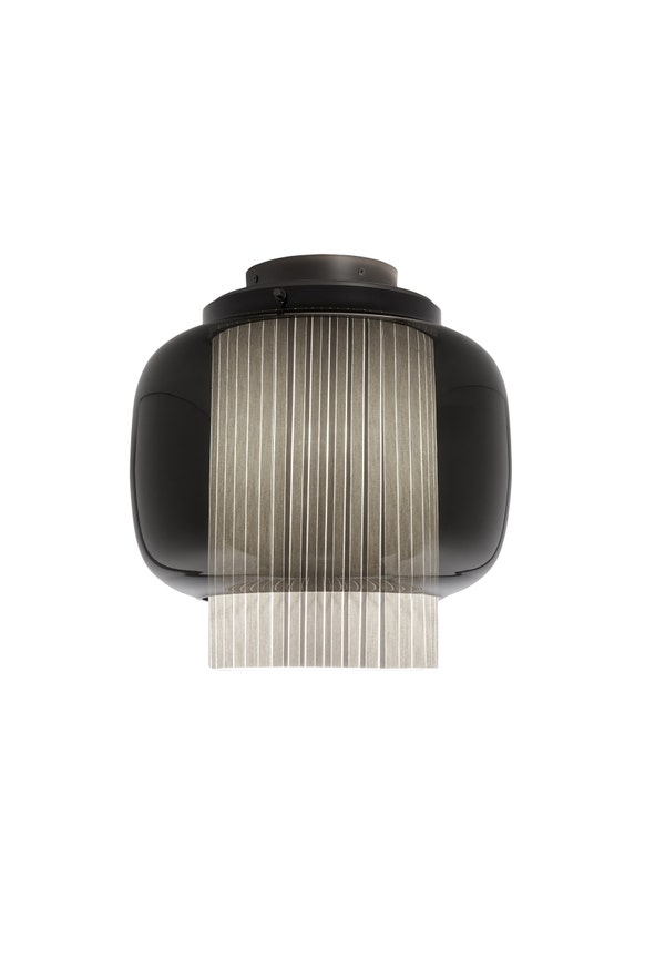 Plafonnier MANILA C GR GRAPHITE MATTE - TEXTILE GRIS - DIFFUSEUR EN VERRE NOIR de Parachilna Plafonnier MANILA C GR GRAPHITE MATTE - TEXTILE GRIS - DIFFUSEUR EN VERRE NOIR de Parachilna