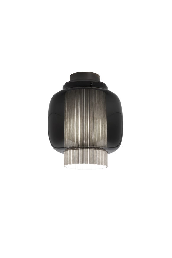 Plafonnier MANILA C PE GRAPHITE MATTE - TEXTILE GRIS - DIFFUSEUR EN VERRE NOIR de Parachilna Plafonnier MANILA C PE GRAPHITE MATTE - TEXTILE GRIS - DIFFUSEUR EN VERRE NOIR de Parachilna