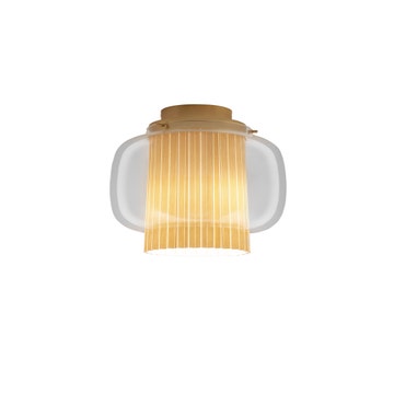 Plafonnier MANILA C PE DORÉE MAT - TEXTILE BEIGE - DIFFUSEUR EN VERRE de Parachilna