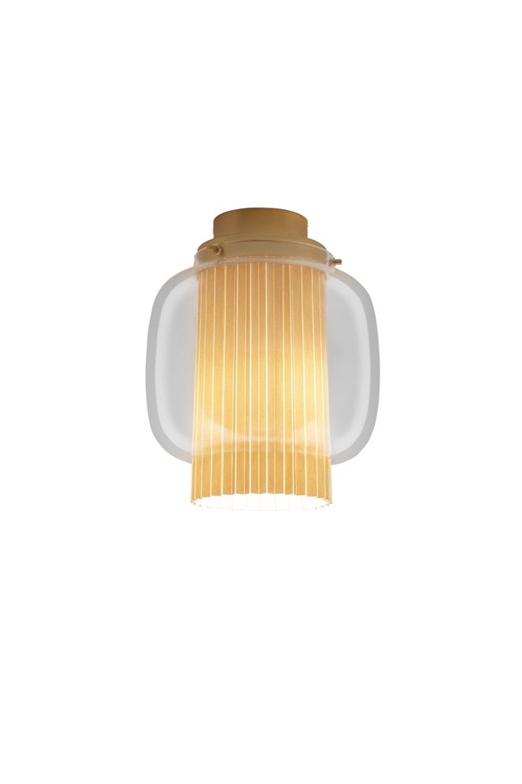 Plafonnier MANILA C PE DORÉE MAT - TEXTILE BEIGE - DIFFUSEUR EN VERRE de Parachilna Plafonnier MANILA C PE DORÉE MAT - TEXTILE BEIGE - DIFFUSEUR EN VERRE de Parachilna