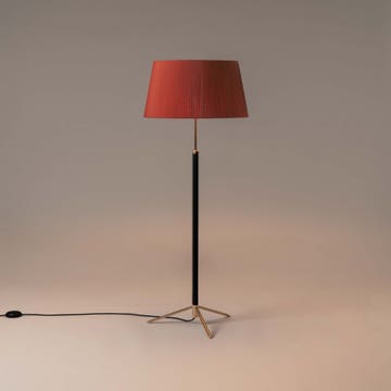 Lampadaire PIE DE SALÓN Métal Laiton / Ruban Rouge-Ambre