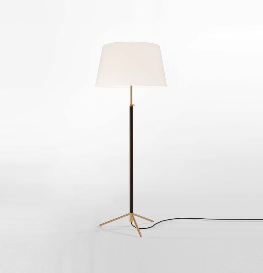 Lampadaire PIE DE SALÓN Métal Laiton / Lin Blanc