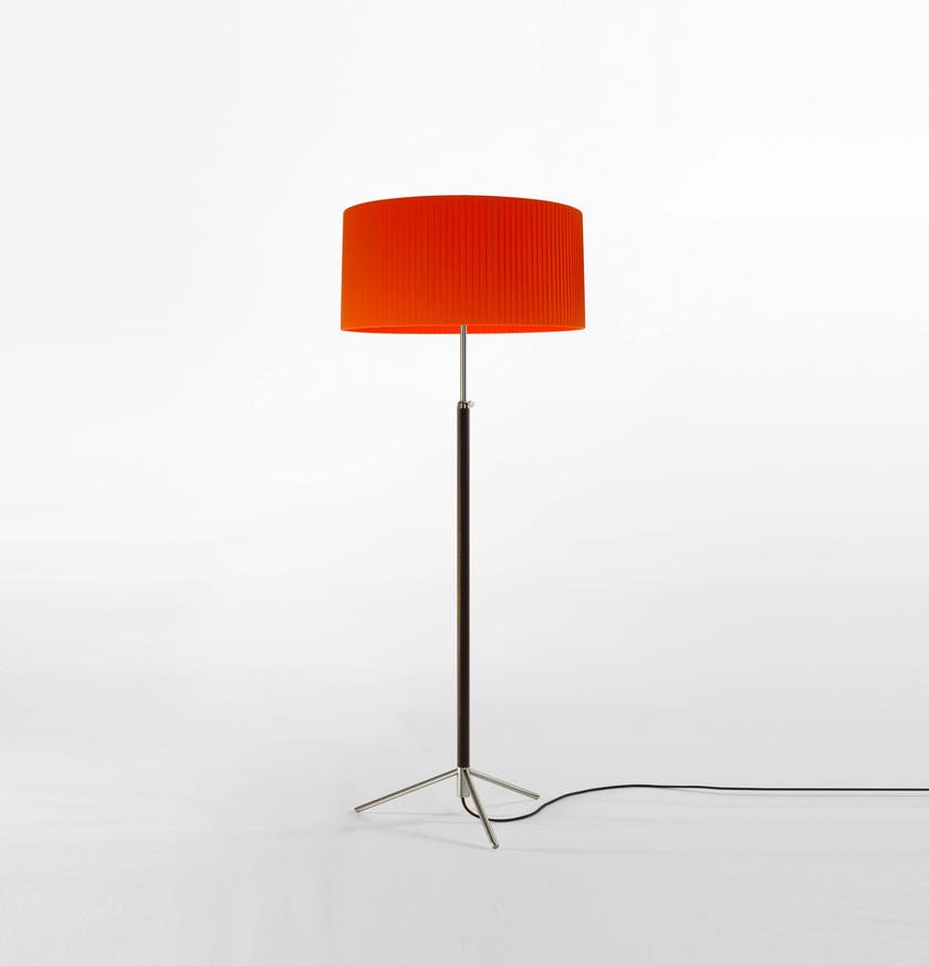 Lampadaire PIE DE SALÓN Métal Chromé / Ruban Rouge-Ambre