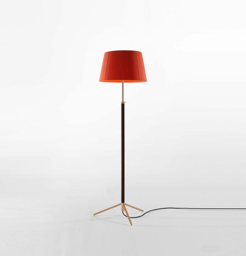 Lampadaire PIE DE SALÓN G3 Métal Laiton / Ruban Rouge-Ambre
