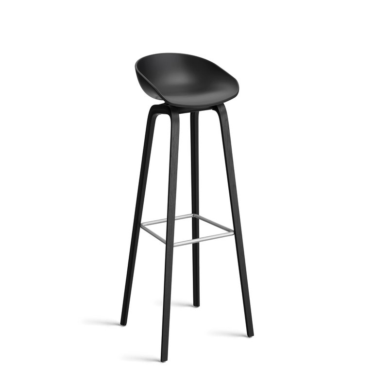 Tabouret AAS32 HIGH de Hay, H.74, Pieds en chêne noir, Repose-pieds inox, Black 2.0