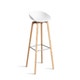 Tabouret de bar AAS32 HIGH, Pieds en chêne vernis naturel, Coque white, Repose-pieds inox