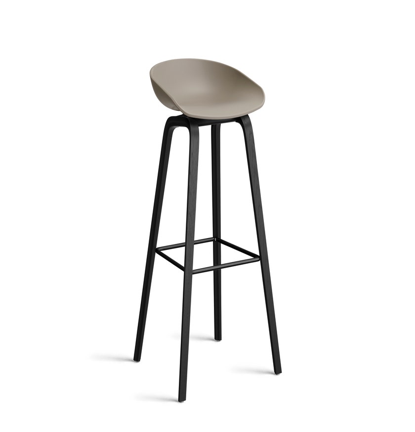 Tabouret AAS32 HIGH de Hay H.74, Pieds en chêne noir, Repose-pieds noir, Khaki 2.0