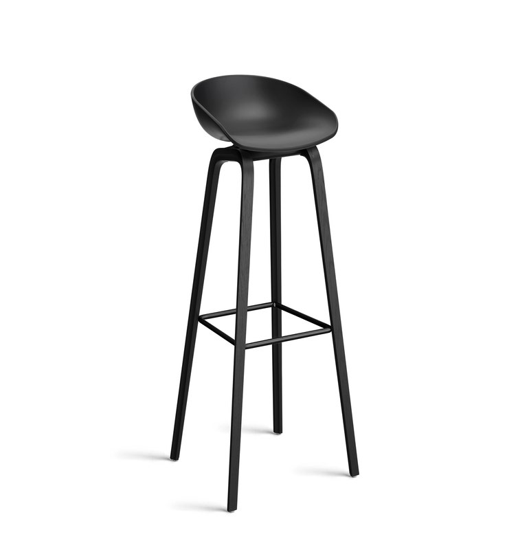 Tabouret AAS32 HIGH de Hay, H.74, Pieds en chêne noir, Repose-pieds noir, Black 2.0