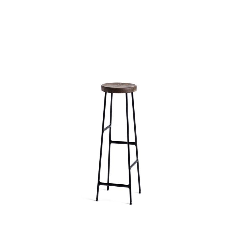 Tabouret CORNET de Hay, H.65, Structure noire, Assise chêne huilé fumé