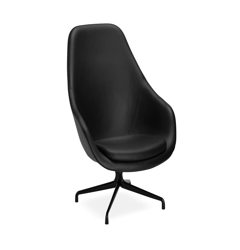 Fauteuil pivotant About A Lounge AAL91 de Hay, Base aluminium noir, Cuir Sierra SI1001
