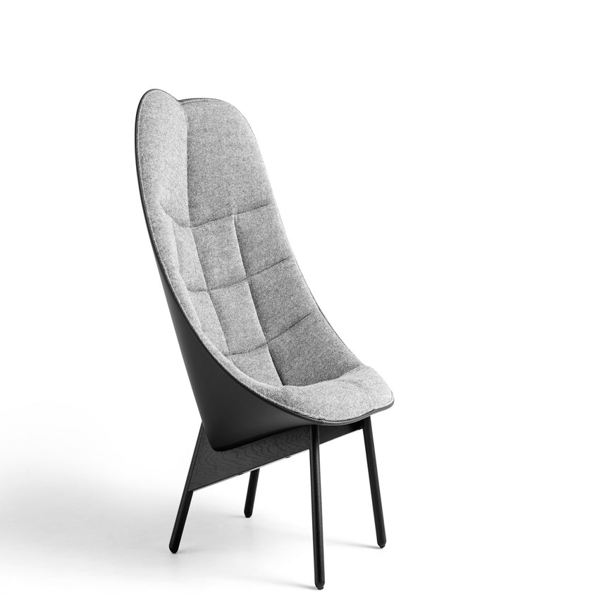 Fauteuil lounge UCHIWA QUILT de Hay, Pieds en chêne teinté noir, Tissu Hallingdal 166 / Arrière Sierra SI1001