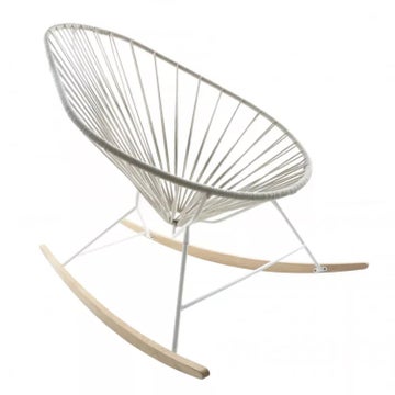 Fauteuil à bascule ACAPULCO de Boqa avec ski bois, Structure blanche, Lin