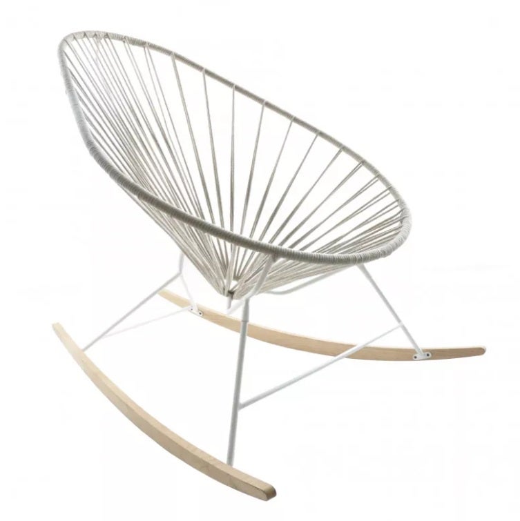 Fauteuil à bascule ACAPULCO de Boqa avec ski bois, Structure blanche, Lin Fauteuil à bascule ACAPULCO de Boqa avec ski bois, Structure blanche, Lin