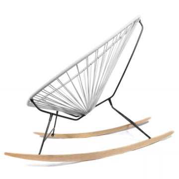 Fauteuil à bascule ACAPULCO de Boqa avec ski bois, Structure noire, Blanc