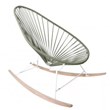 Fauteuil à bascule ACAPULCO de Boqa avec ski bois, Structure blanche, Vert olive
