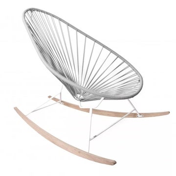 Fauteuil à bascule ACAPULCO de Boqa avec ski bois, Structure blanche, Gris silex