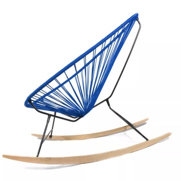 Fauteuil à bascule ACAPULCO de Boqa avec ski bois, Structure noire, Bleu nuit