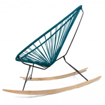 Fauteuil à bascule ACAPULCO de Boqa avec ski bois, Structure noire, Bleu océan