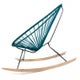 Fauteuil à bascule ACAPULCO avec ski bois, Structure noire, Bleu océan