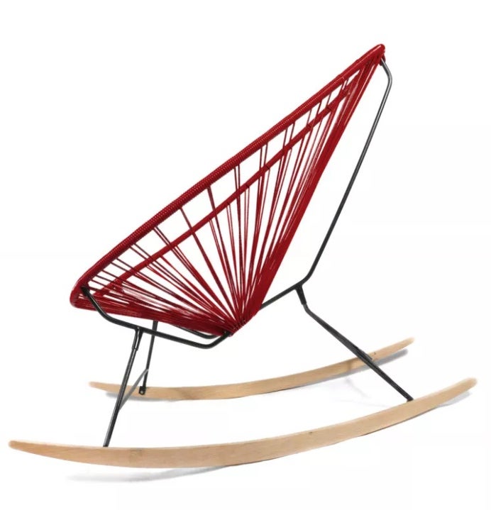 Fauteuil à bascule ACAPULCO de Boqa avec ski bois, Structure noire, Bordeaux