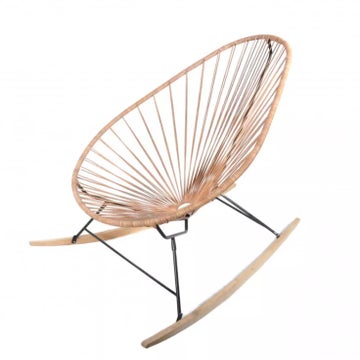 Fauteuil à bascule ACAPULCO de Boqa avec ski bois, Structure noire, Cuir naturel