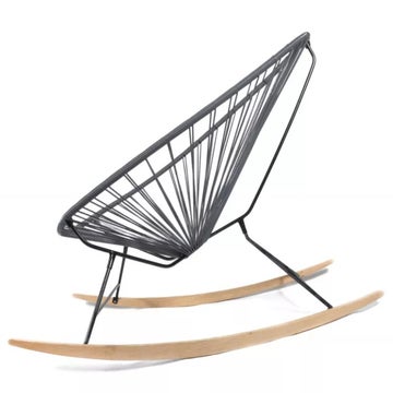 Fauteuil à bascule ACAPULCO de Boqa avec ski bois, Structure noire, Gris