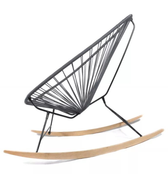 Fauteuil à bascule ACAPULCO de Boqa avec ski bois, Structure noire, Gris