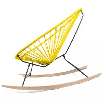 Fauteuil à bascule ACAPULCO de Boqa avec ski bois, Structure noire, Jaune