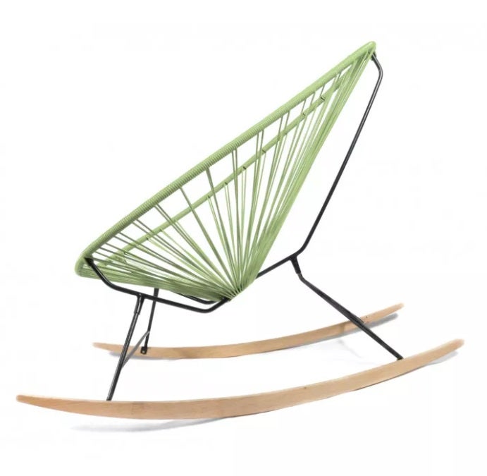 Fauteuil à bascule ACAPULCO de Boqa avec ski bois, Structure noire, Vert olive Fauteuil à bascule ACAPULCO de Boqa avec ski bois, Structure noire, Vert olive